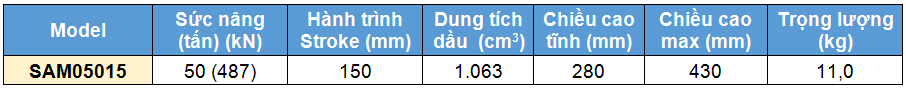 Kich 1 chieu bang nhom 50 tan 150 mm, kich 1 chieu, SAM Single acting aluminium cylinder