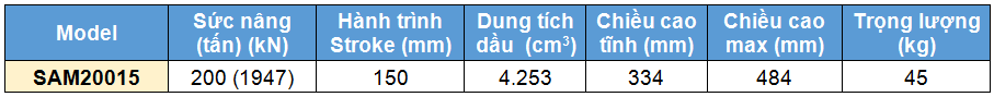 Kich 1 chieu bang nhom 200 tan 150 mm, kich 1 chieu, SAM Single acting aluminium cylinder